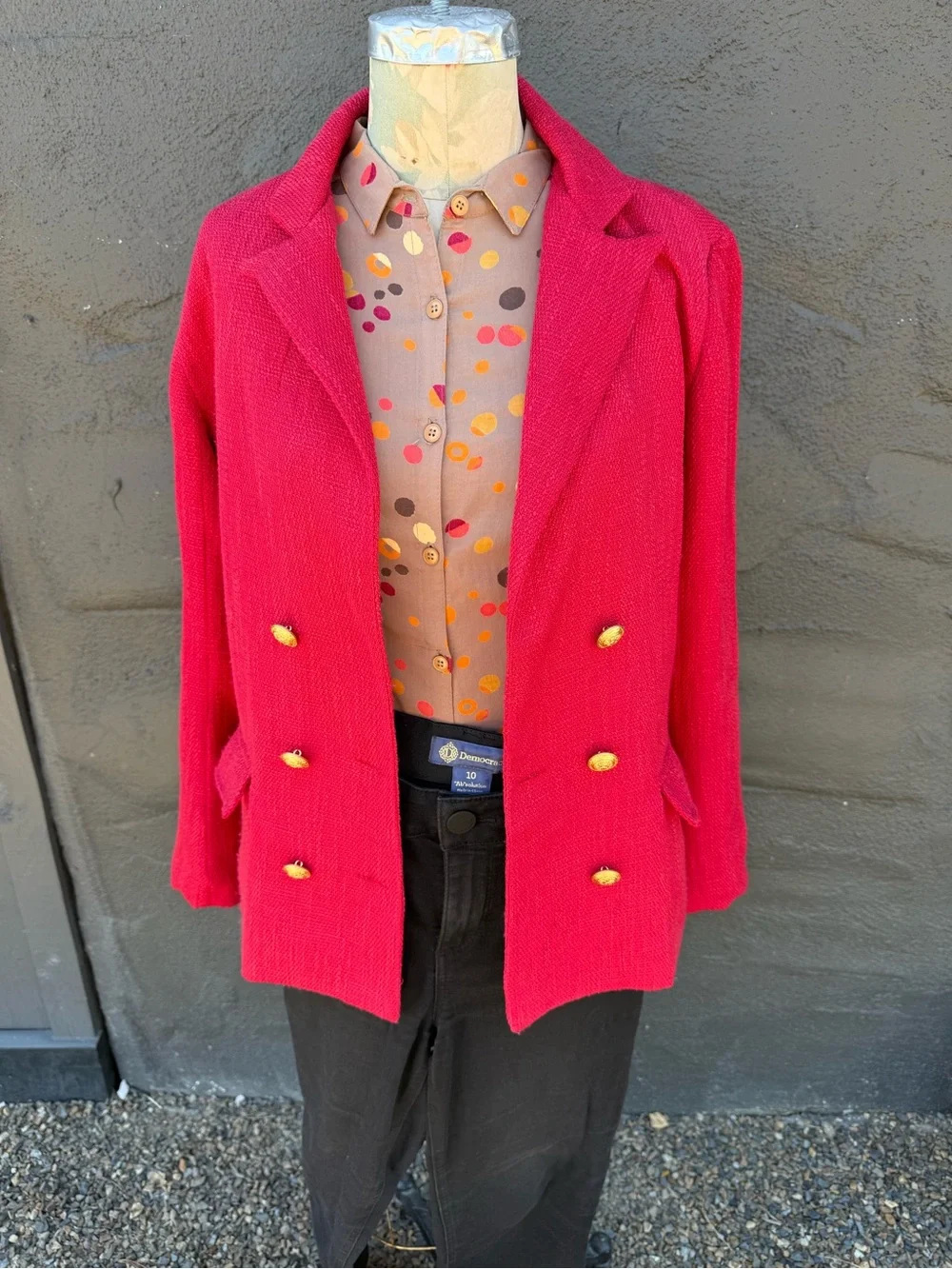 bishop + young Red Double-Breasted Blazer with Gold Buttons